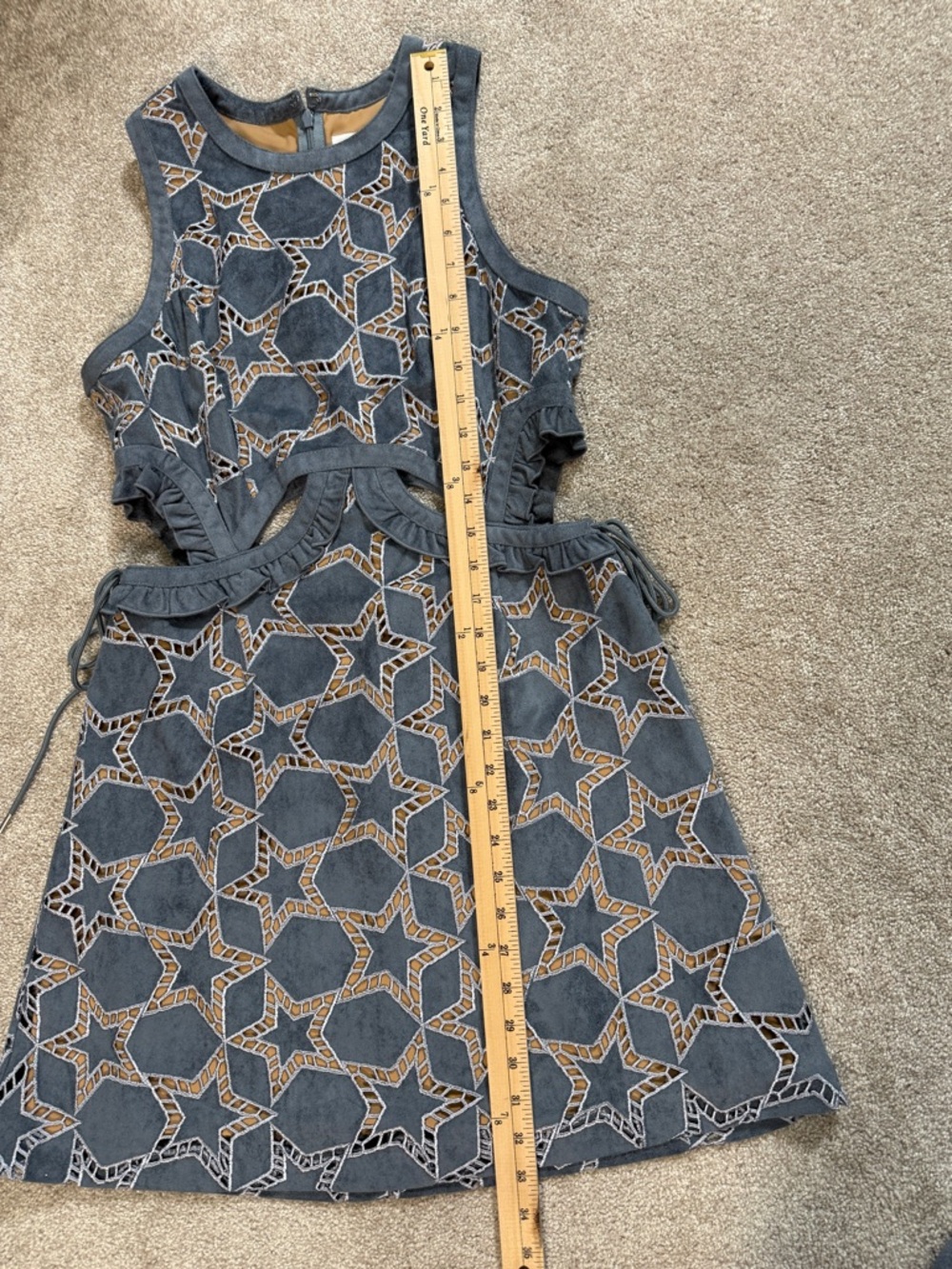 SELF-PORTRAIT Cutout Geometric Lace Dress — Steel Blue / Nude Illusion | US 8 - Picture 8 of 15